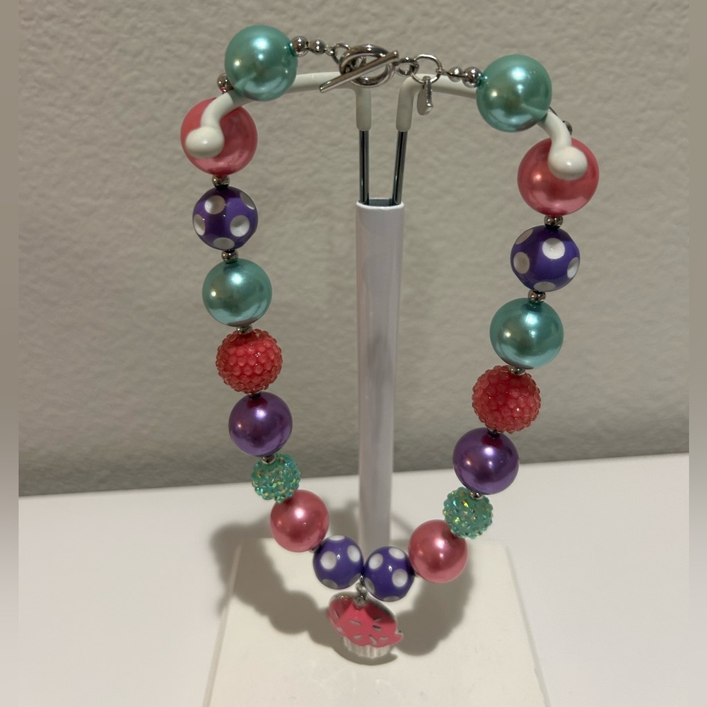Girls Colorful Beaded necklace with Cupcake Charm